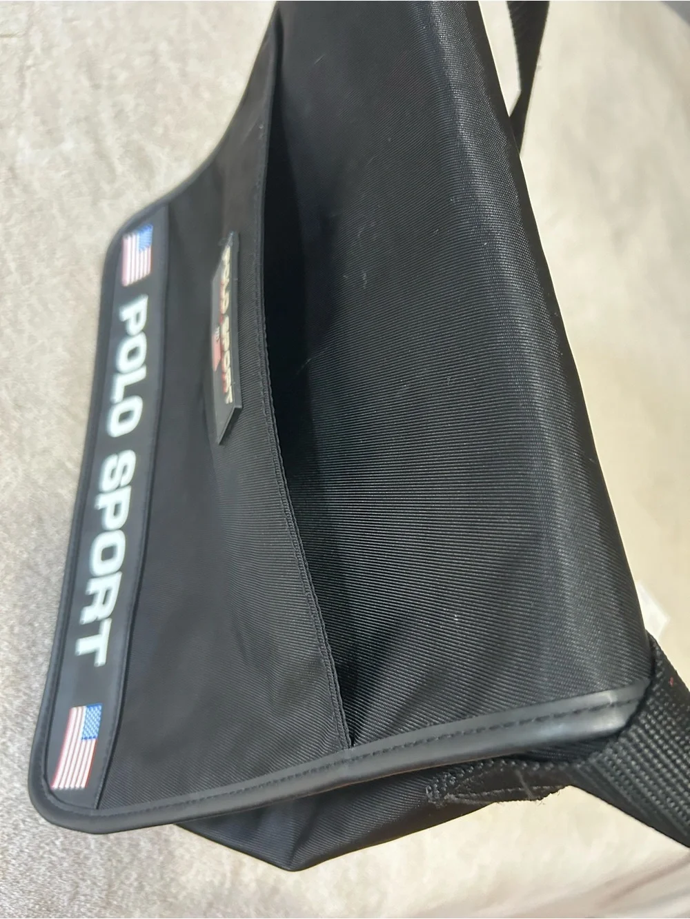 VTG Polo Sport Ralph Lauren Messenger Bag Black Crossbody Y2K Flag Logo Utility